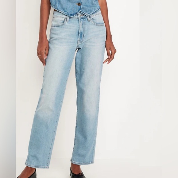 Old Navy Denim - Old Navy Women's Light Blue Straight Leg Jeans boyfriend loose mid rise
